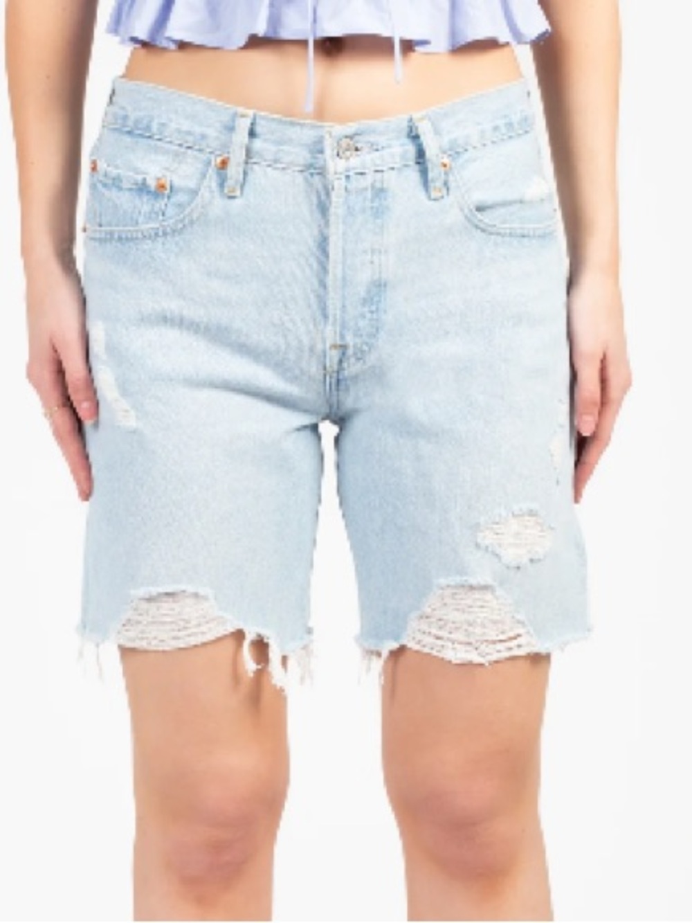 Levi’s 501 Light Wash Distressed Mid Thigh 90s Cutoff Shorts size 27